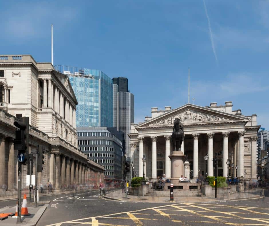Edificio del Banco de Inglaterra en La City de Londres.